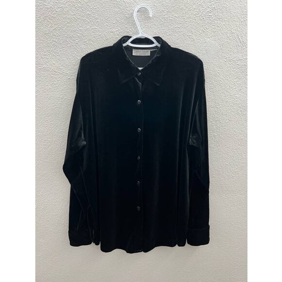 Womens Carolyn Taylor Velour Black Long Sleeve Button Up Size Unknown - Picture 1 of 9